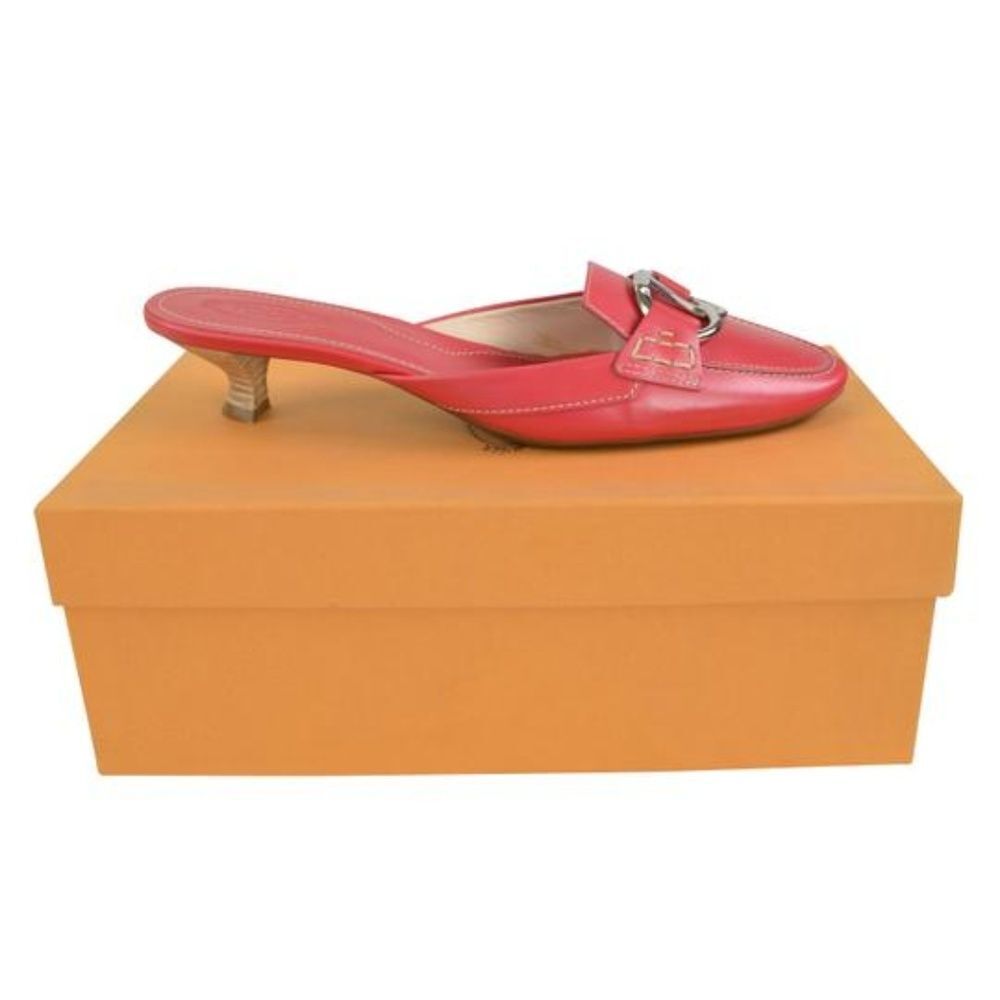 Tod's Red Klimt Sabot Leather Sandals Heels Pump
